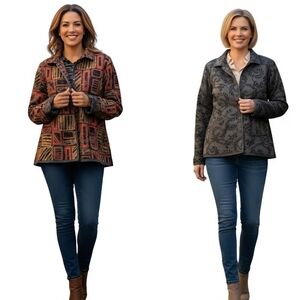 Coldwater Creek Vintage Reversible Button Front Mixed Media Soft Jacket Size M